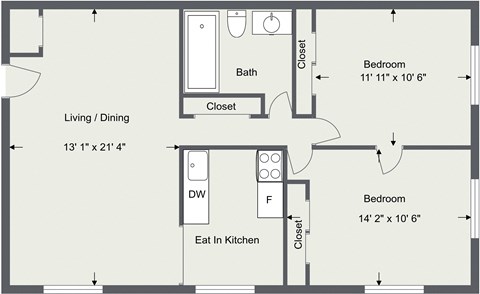 Floor plan for 2 beds, 1 bath, 750 sqft